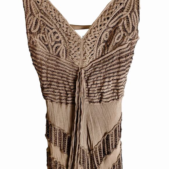 Vintage Y2k Silk Nina Austin Brown Handkerchief Hem Fairycore Boho Dress - XS - Picture 3 of 11